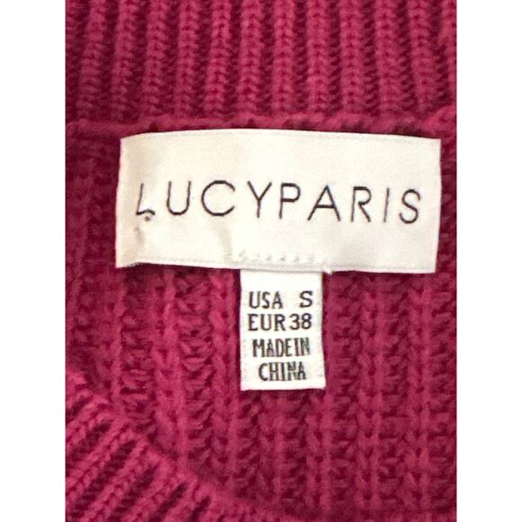 LUCYPARIS VTG Sweater S Fuchsia Puffed Sleeve Cottagecore Coquette Y2K Disco - Picture 7 of 13